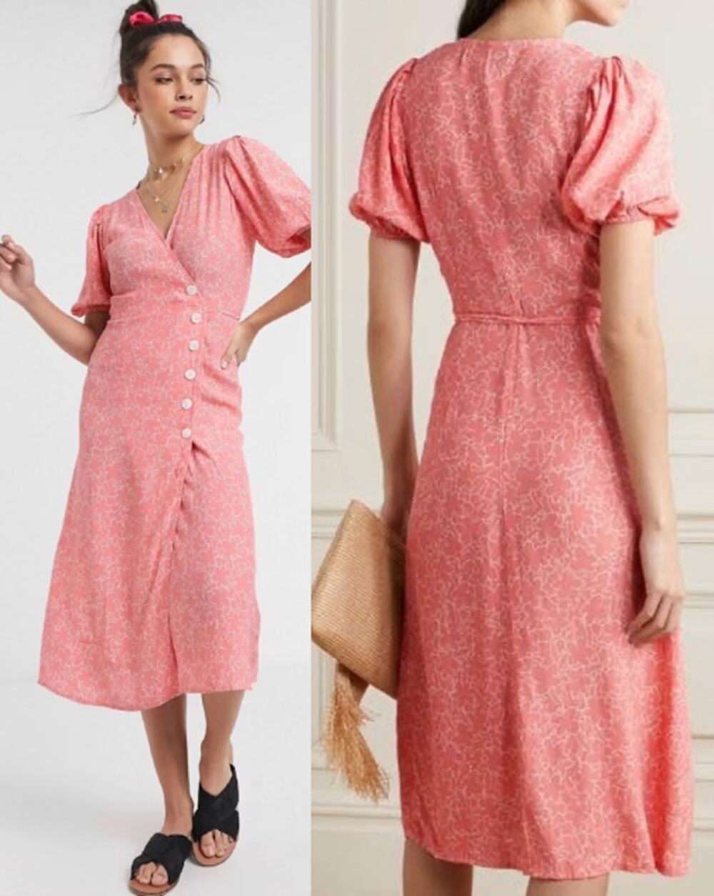 NWOT Faithfull the Brand Fran Floral-Print‎ Crepe Midi Wrap Dress Pink Women 4/S